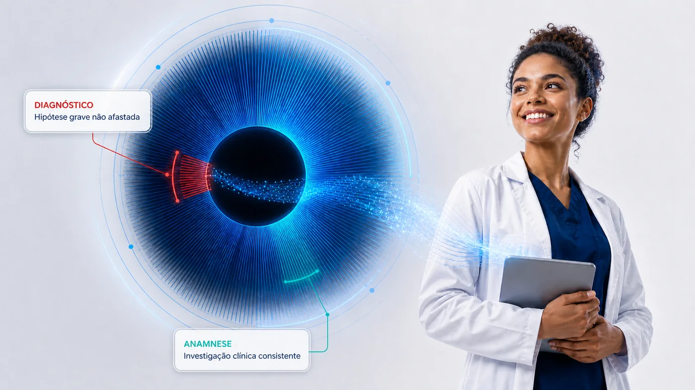 Leitura da íris com diagnóstico em alerta e anamnese consistente